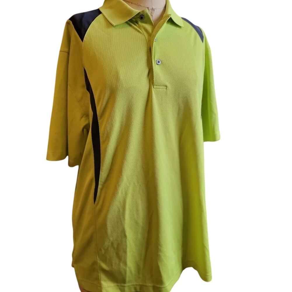 PGA Tour Golf Polo Lime Black Accents‎ Short Sleeve Dri-Fit Mens Size Medium